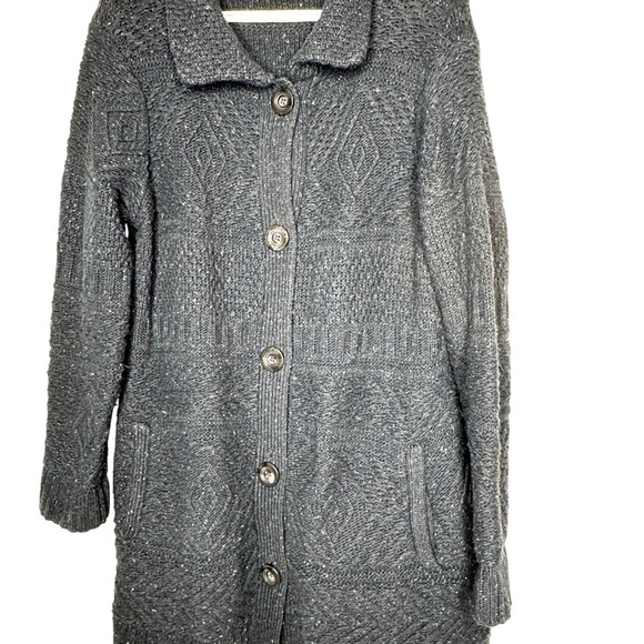 J Jill Womens Navy Longline Sweater Cardigan Sz L Textured Chunky Cabin Winter - Picture 3 of 11